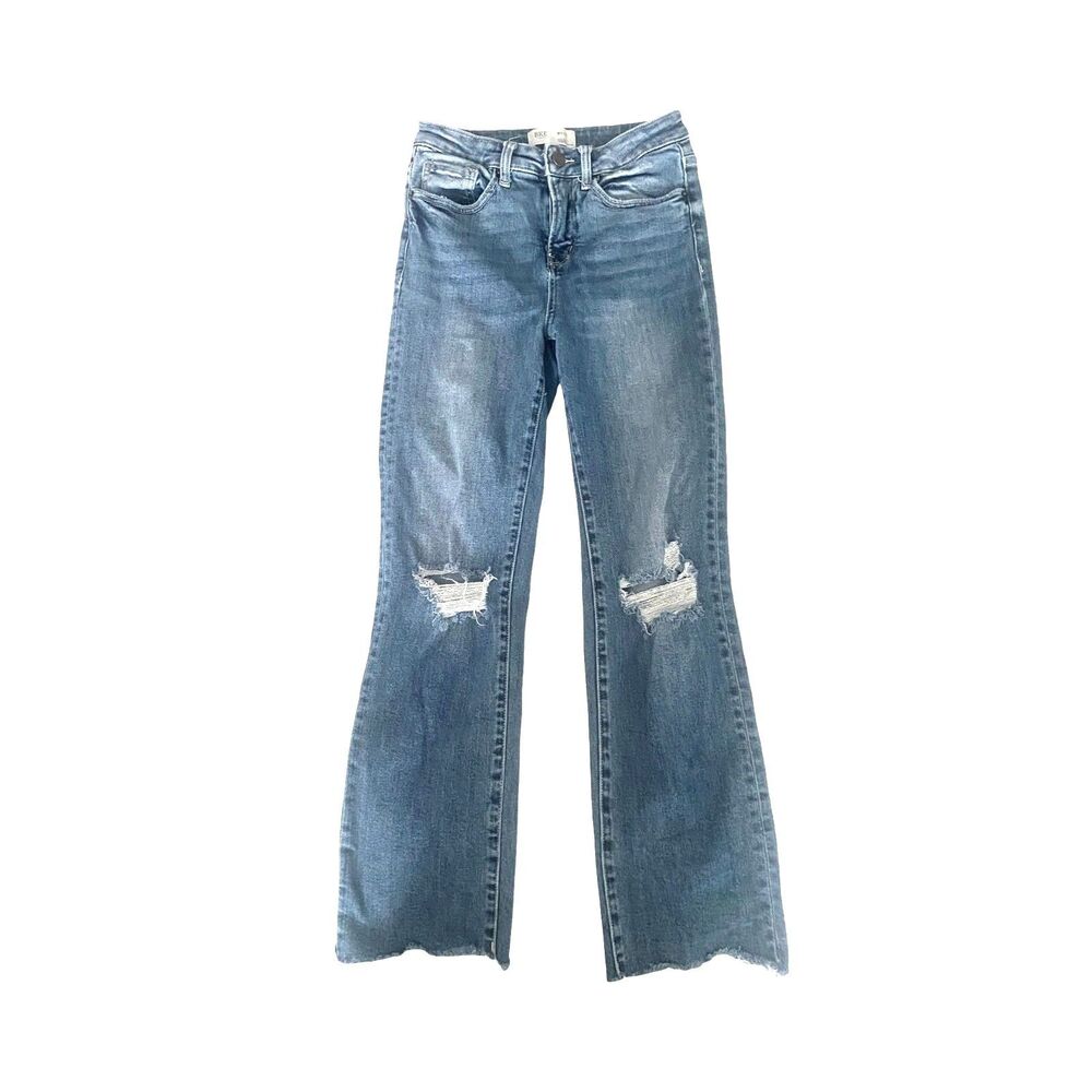BKE Womens' High Rise Jeans 27 Slim Fit Straight Cropped Distressed Raw Hem